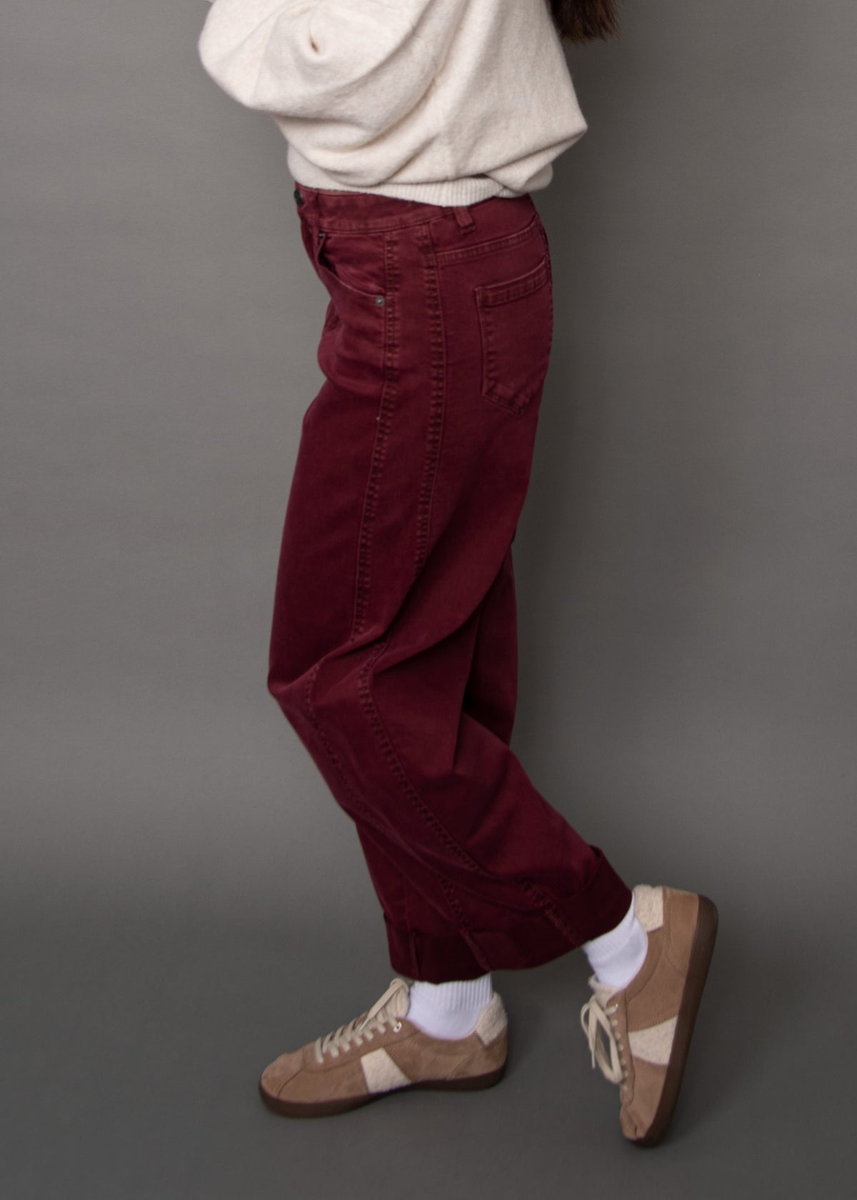 BARNI STRETCH TWILL BARREL JEANS - DEEP BURGUNDY