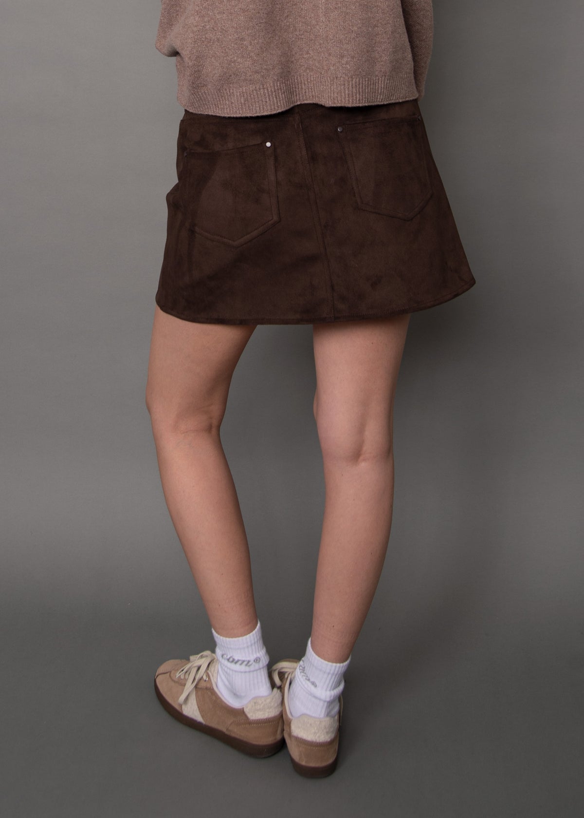 MISSY FAUX SUEDE SKIRT - DEEP BROWN