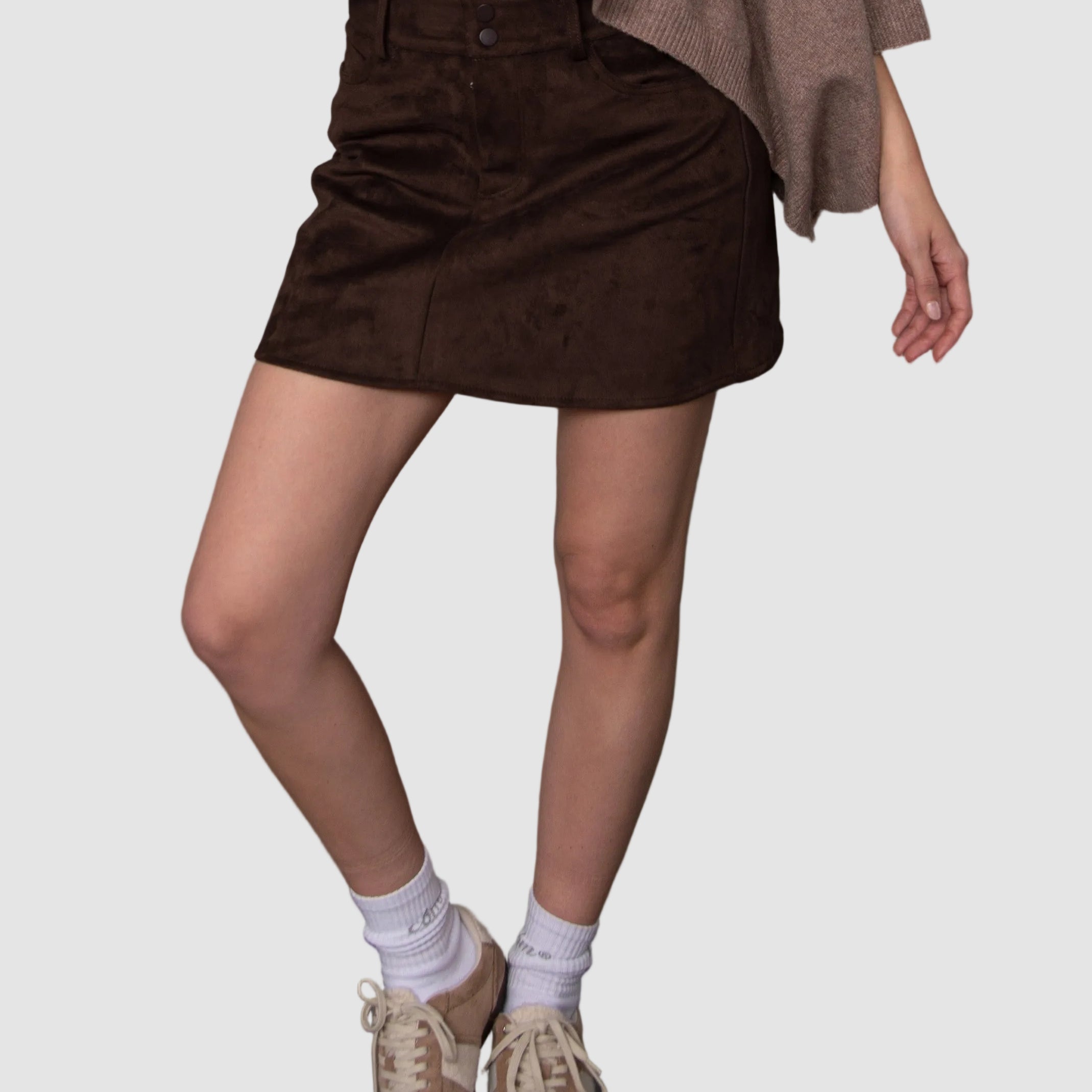 MISSY FAUX SUEDE SKIRT - DEEP BROWN