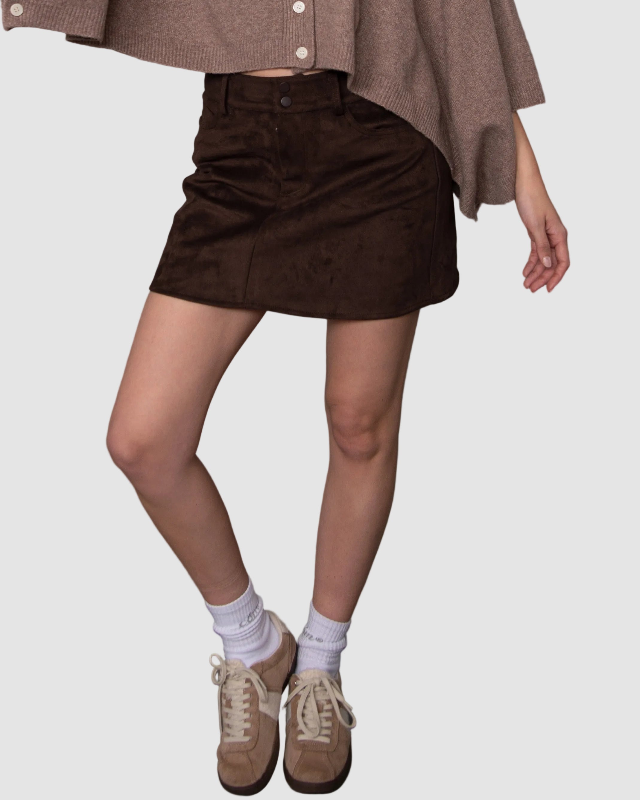 MISSY FAUX SUEDE SKIRT - DEEP BROWN
