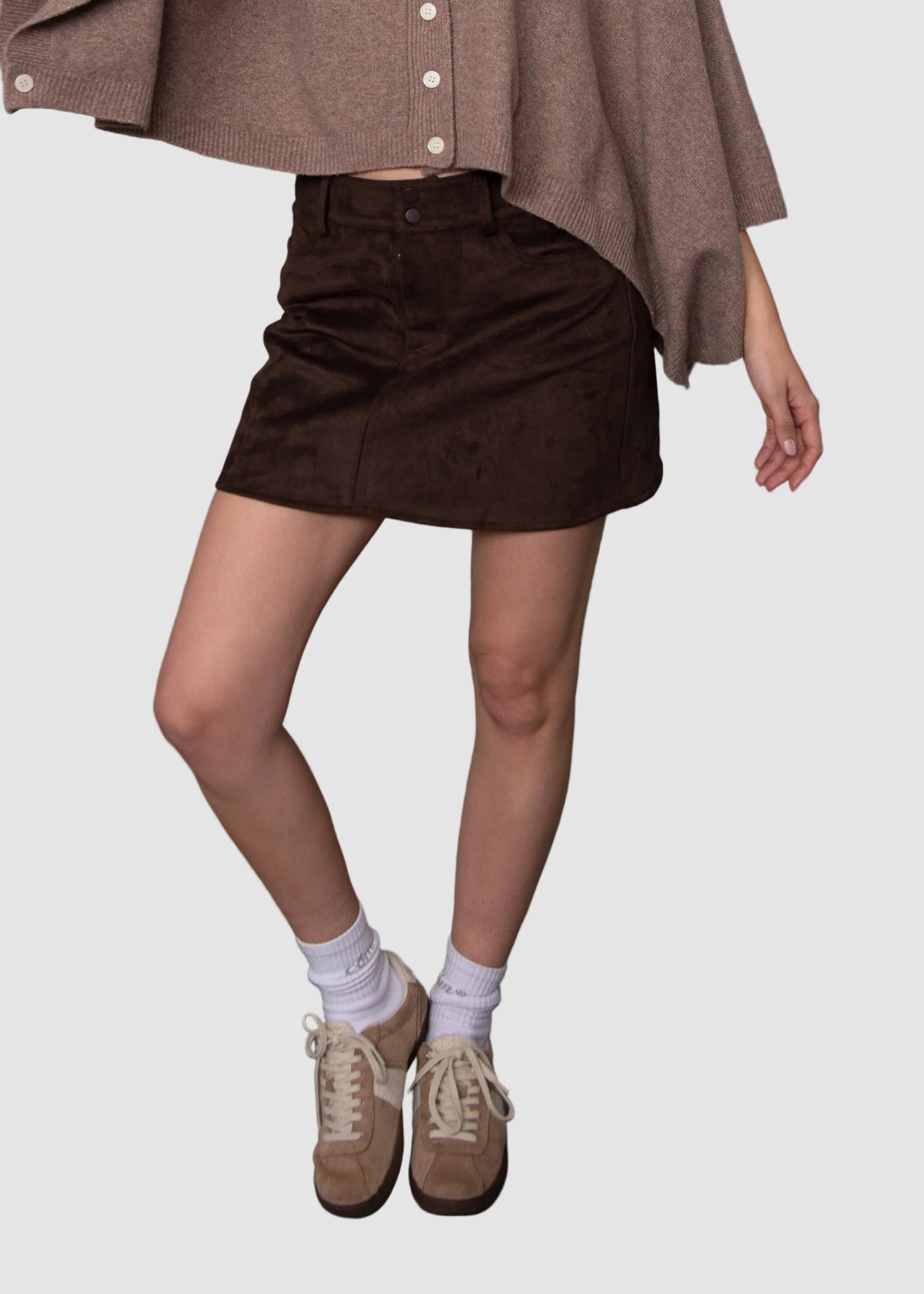 MISSY FAUX SUEDE SKIRT - DEEP BROWN
