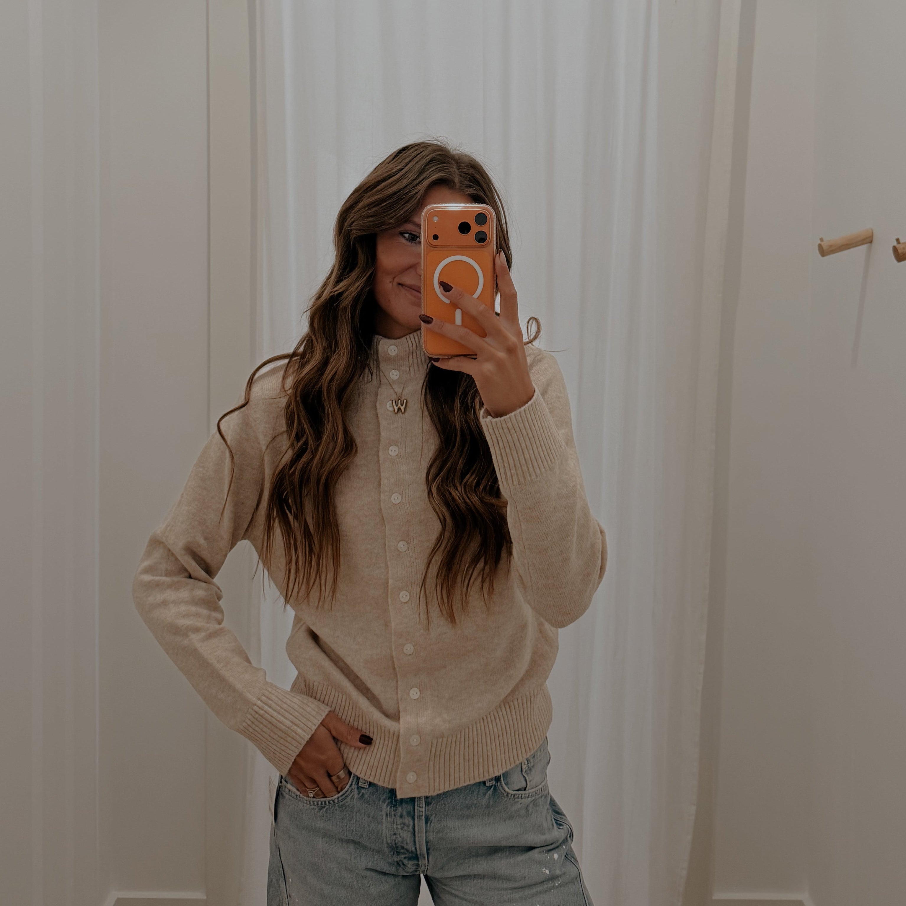 ALINA LONG SLEEVE MOCK NECK CARDIGAN - NATURAL