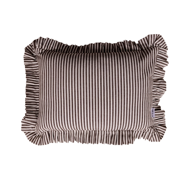 RUFFLE LUMBAR PILLOW WITH INSERT - BROWN WHITE STRIPES