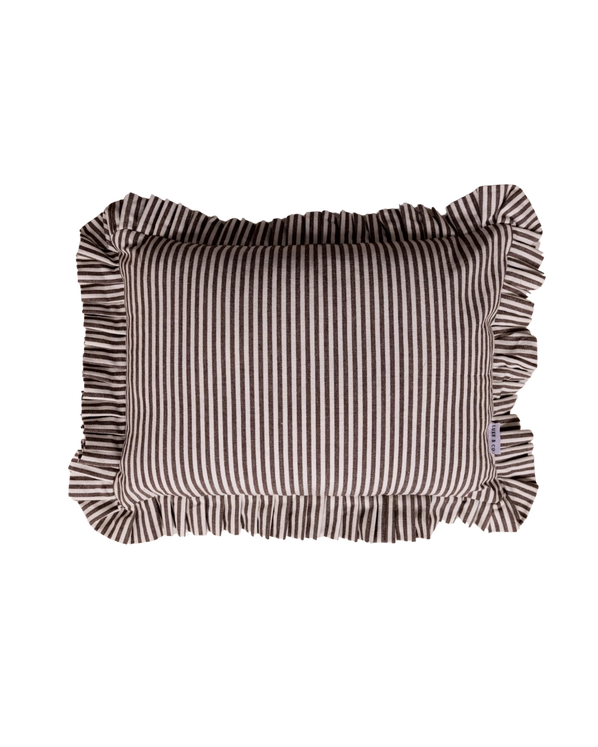 RUFFLE LUMBAR PILLOW WITH INSERT - BROWN WHITE STRIPES