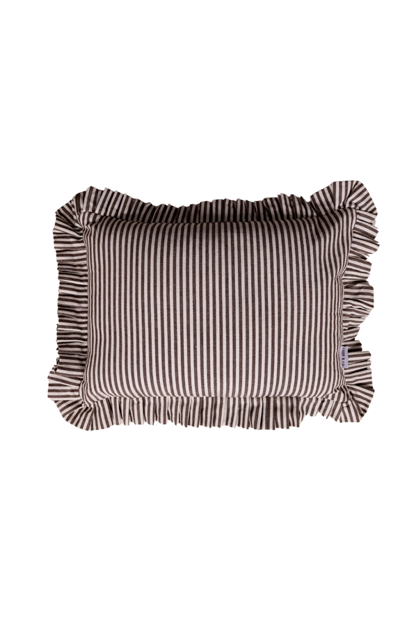 RUFFLE LUMBAR PILLOW WITH INSERT - BROWN WHITE STRIPES