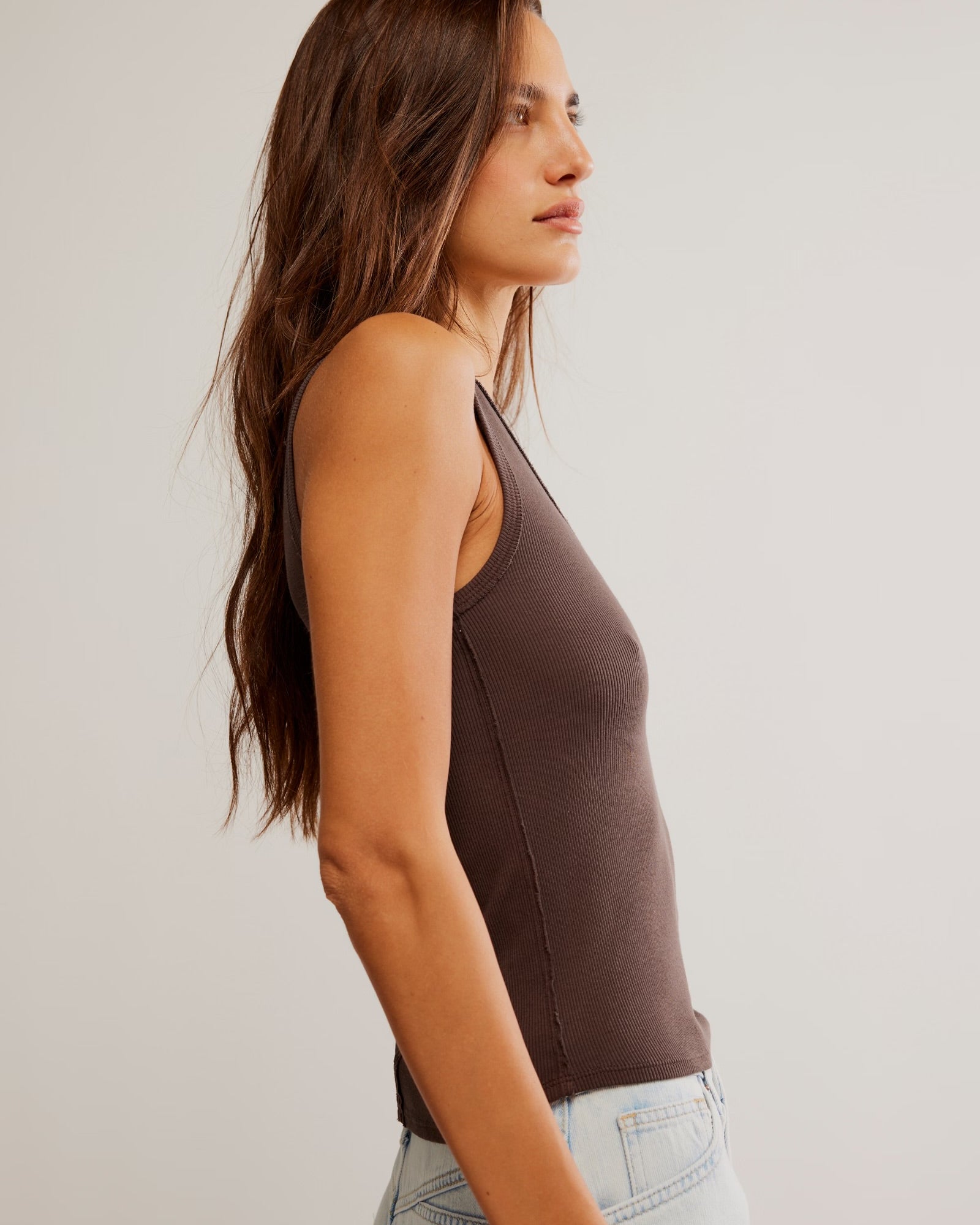 FREE PEOPLE NERIA V NECK TANK - DOUBLE ESPRESSO