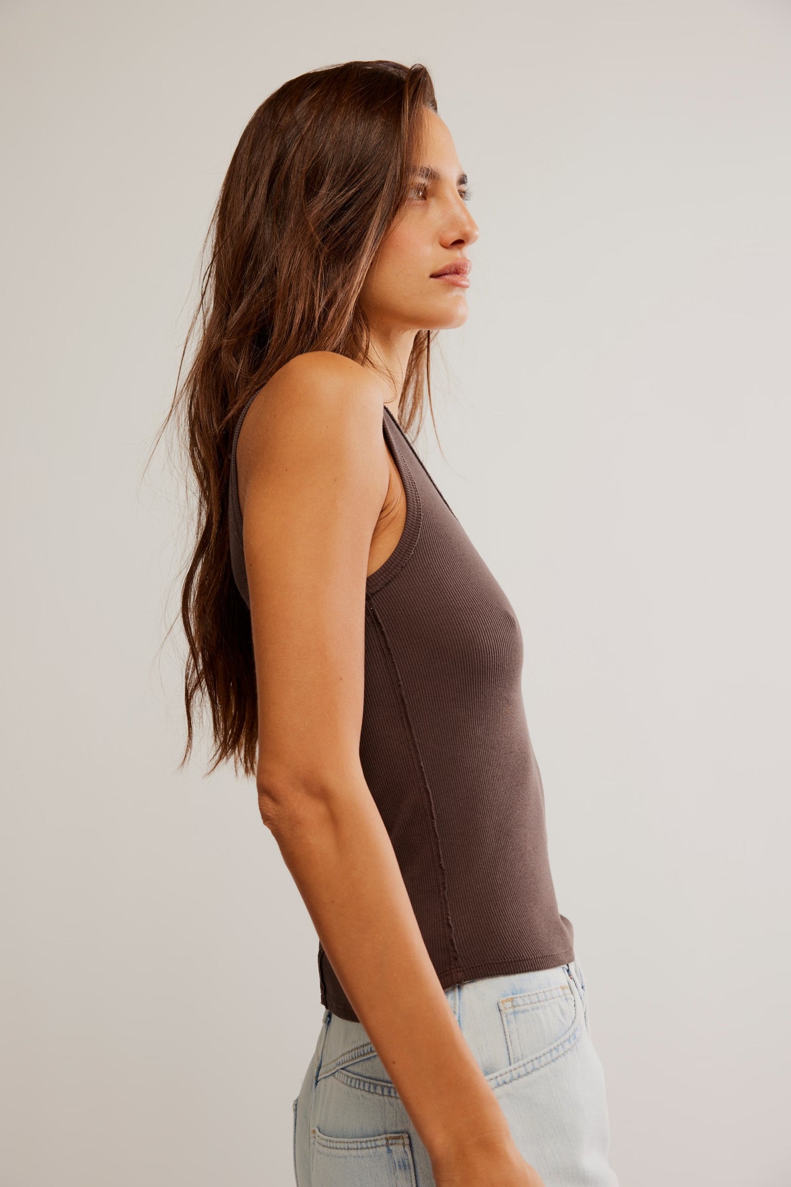 FREE PEOPLE NERIA V NECK TANK - DOUBLE ESPRESSO