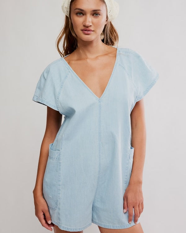 FREE PEOPLE FREE FALL DENIM ROMPER - WATER
