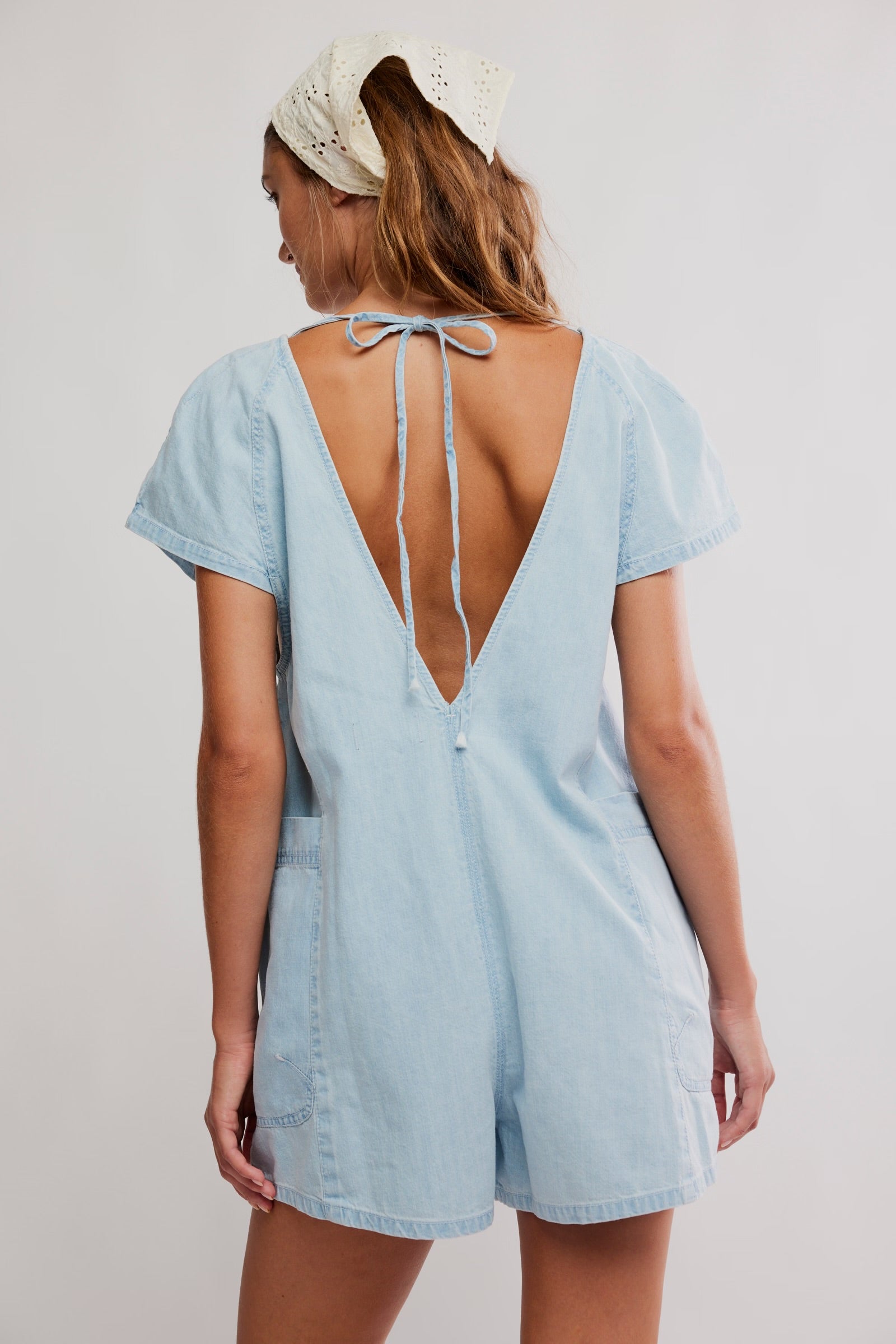 FREE PEOPLE FREE FALL DENIM ROMPER - WATER