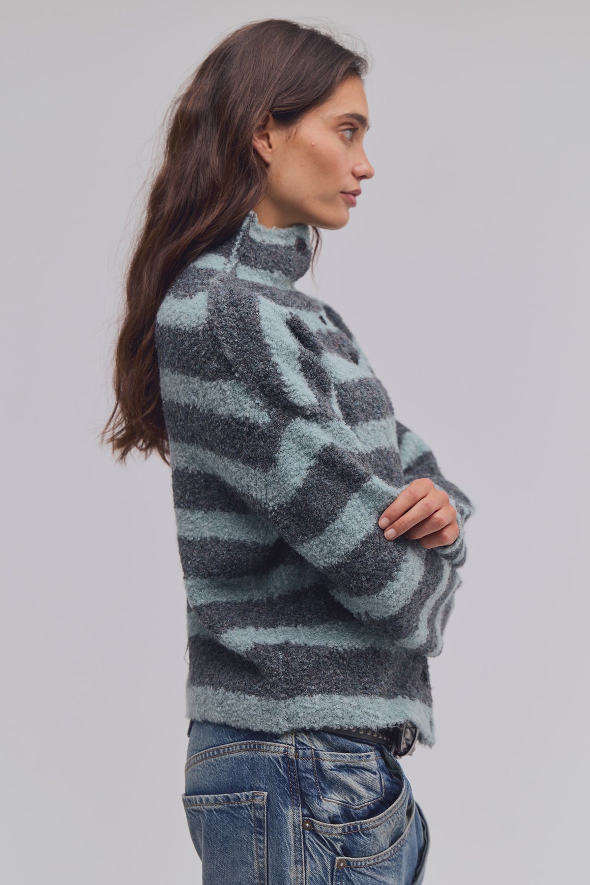 FREE PEOPLE BUTTON COLLECTION CARDI - STORM CLOUD COMBO