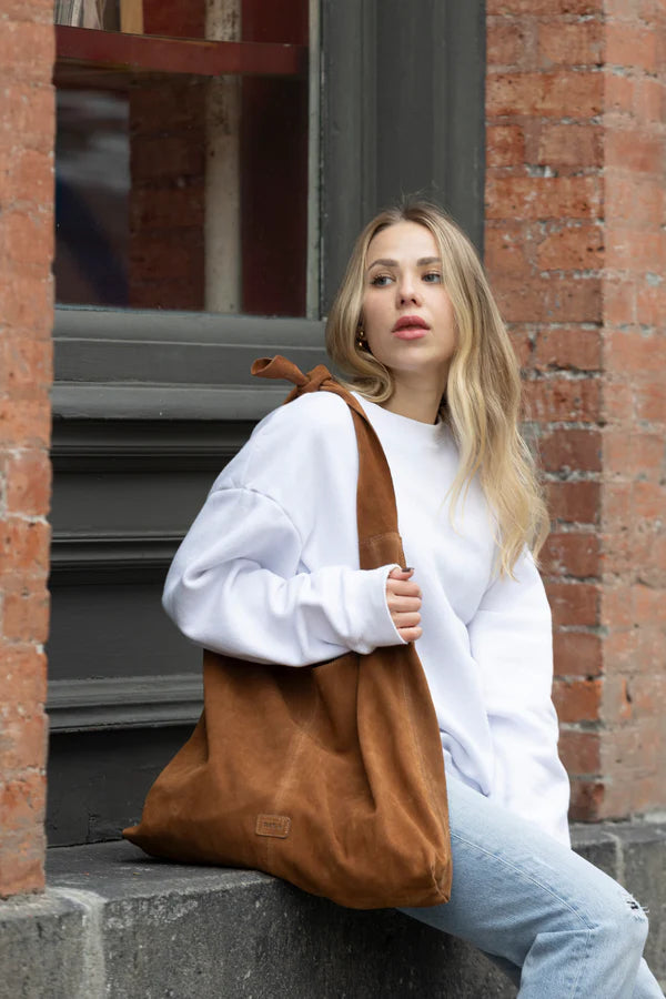RISA KNOT TOTE BAG - TAN SUEDE