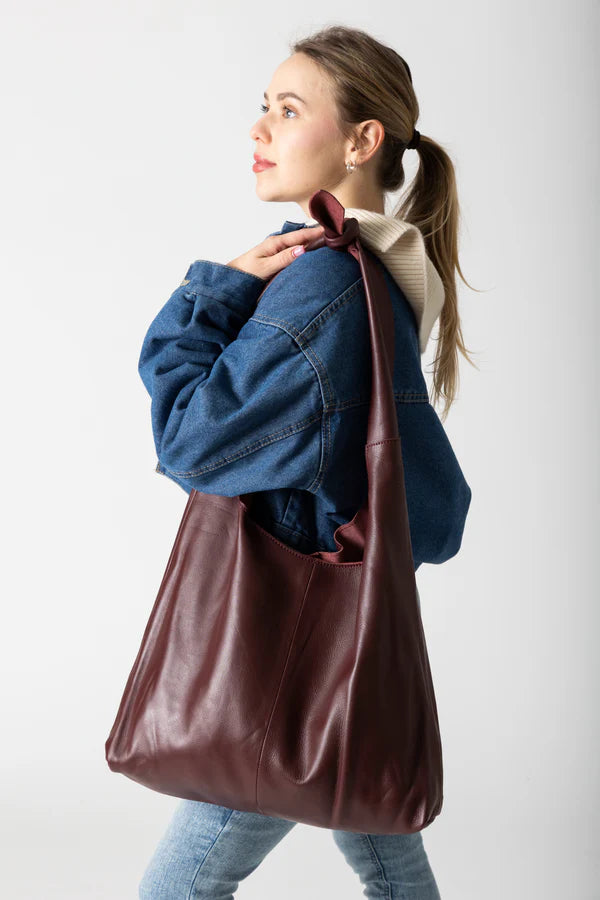 RISA KNOT TOTE BAG - BURGANDY LEATHER