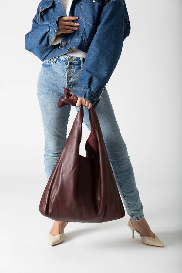 RISA KNOT TOTE BAG - BURGANDY LEATHER