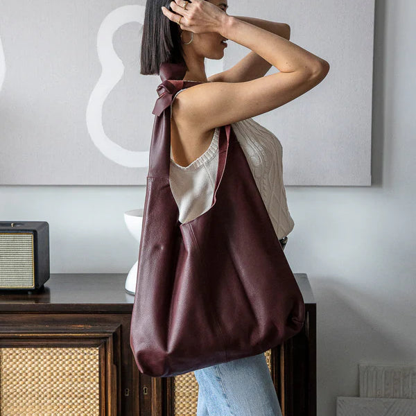 RISA KNOT TOTE BAG - BURGANDY LEATHER
