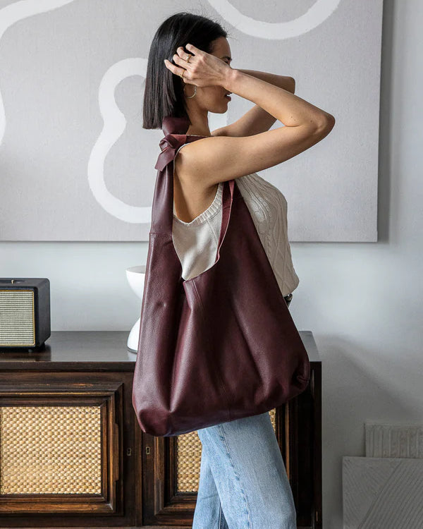 RISA KNOT TOTE BAG - BURGANDY LEATHER