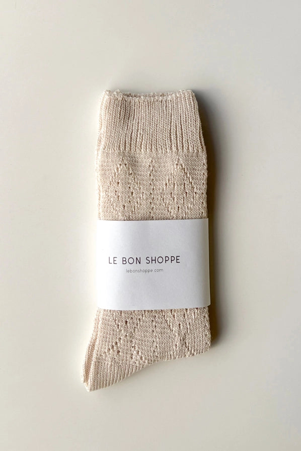 LE BON SHOPPE POINTELLE EYELET SOCK - OYSTER