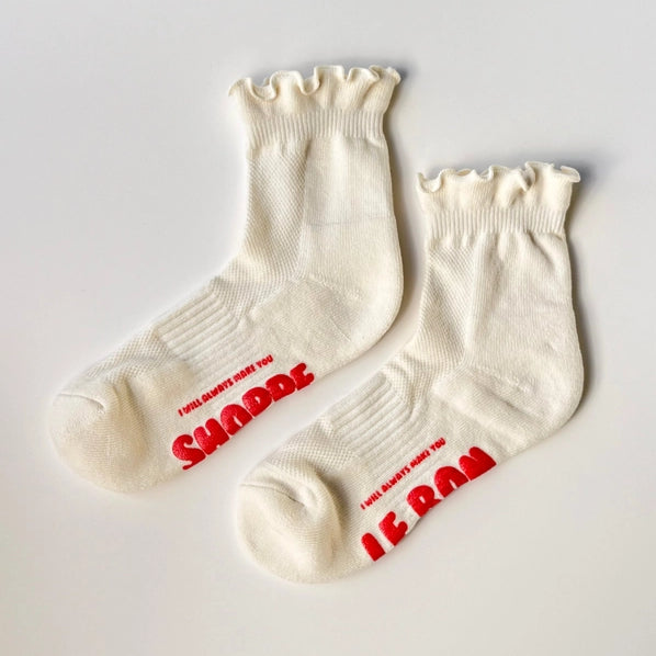 LE BON SHOPPE RUFFLED HUGGER SOCKS - CREAM