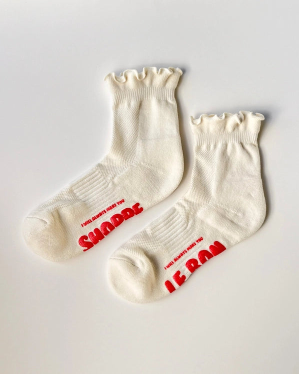 LE BON SHOPPE RUFFLED HUGGER SOCKS - CREAM