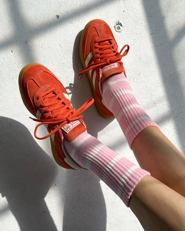 LE BON SHOPPE BOYFRIEND STRIPE SOCKS - PINK WHITE