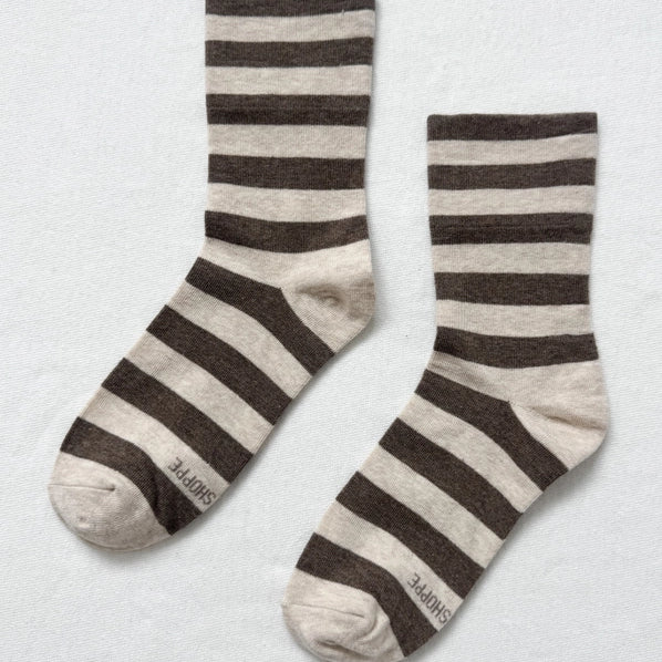 LE BON SHOPPE WALLY SOCKS - WIDE BROWN STRIPE