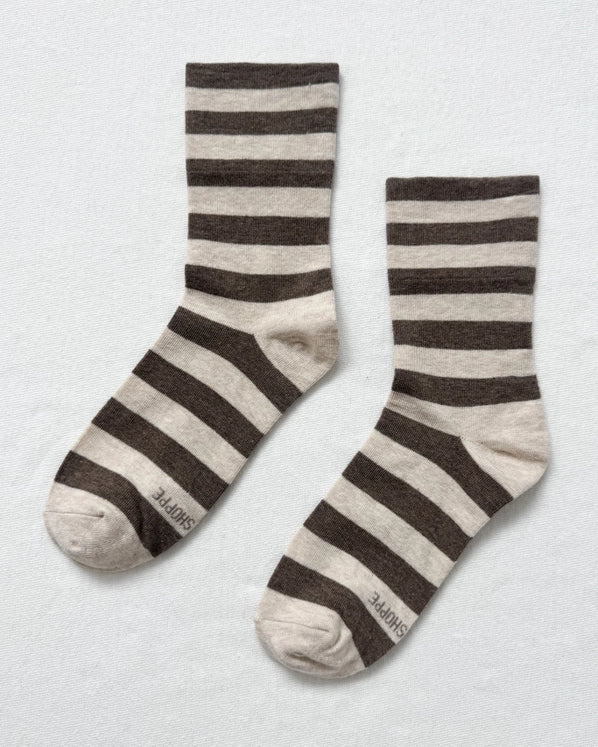 LE BON SHOPPE WALLY SOCKS - WIDE BROWN STRIPE