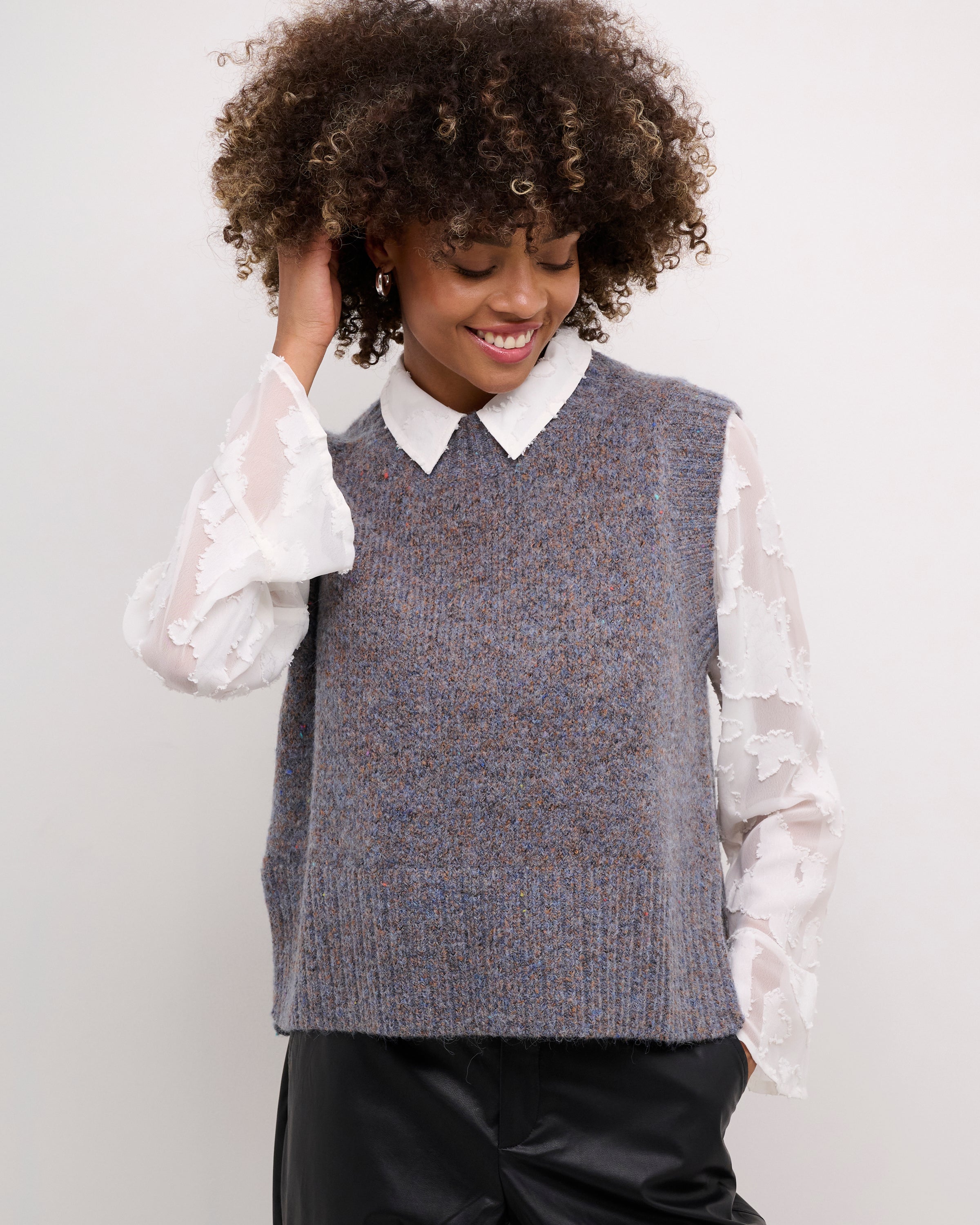 MALAY KNIT VEST - BROWN / BLUE MELANGE - LAST SIZE L