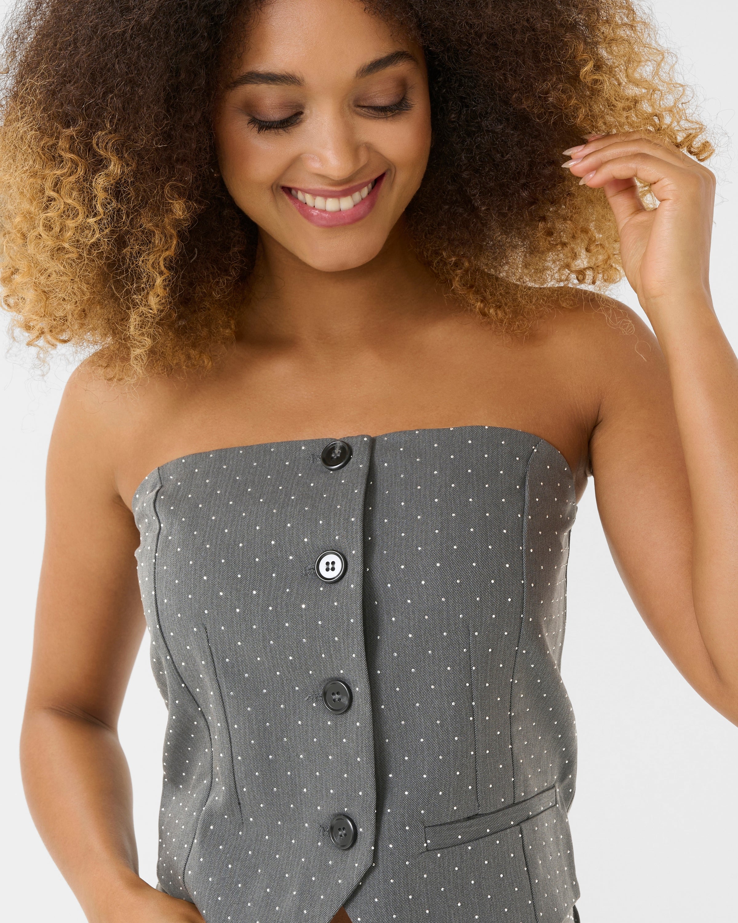 ANNLISE STUDDED VEST - GREY