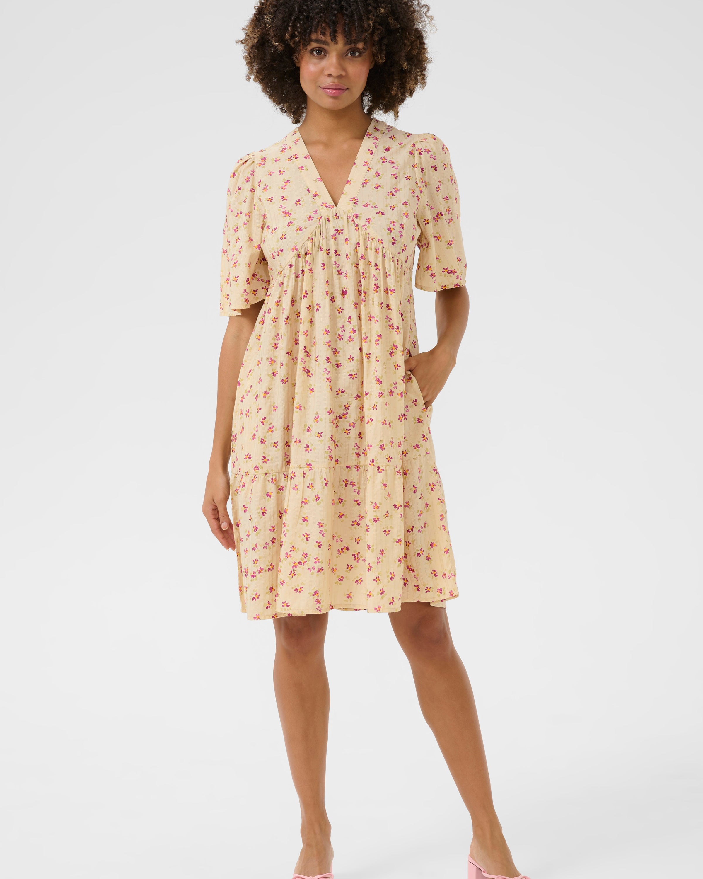 CULTURE PUGLIA PRINTED DRESS - OFF WHITE / ROSE FLORAL