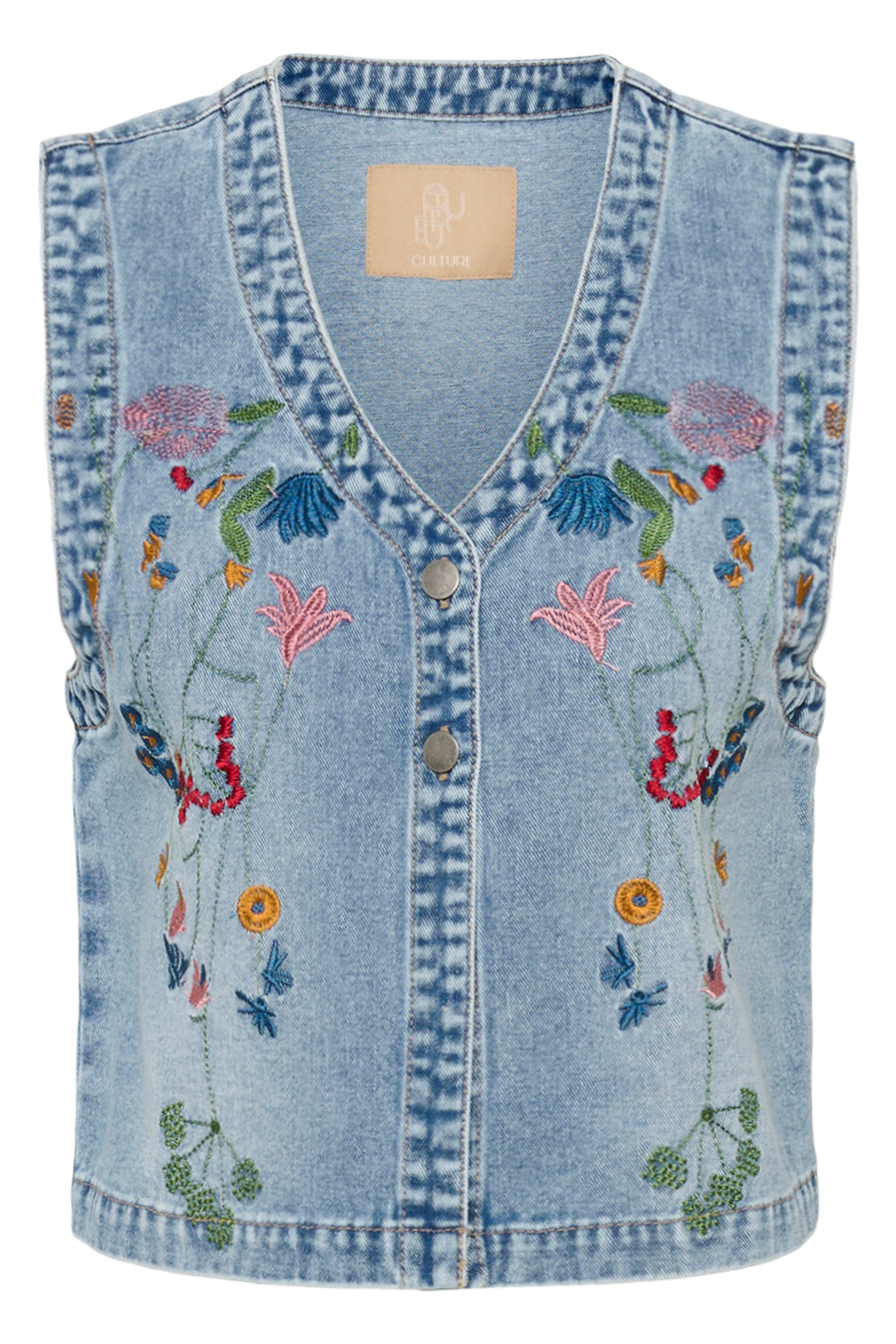 CULTURE TIALA EMBROIDERED VEST - LIGHT BLUE WASH