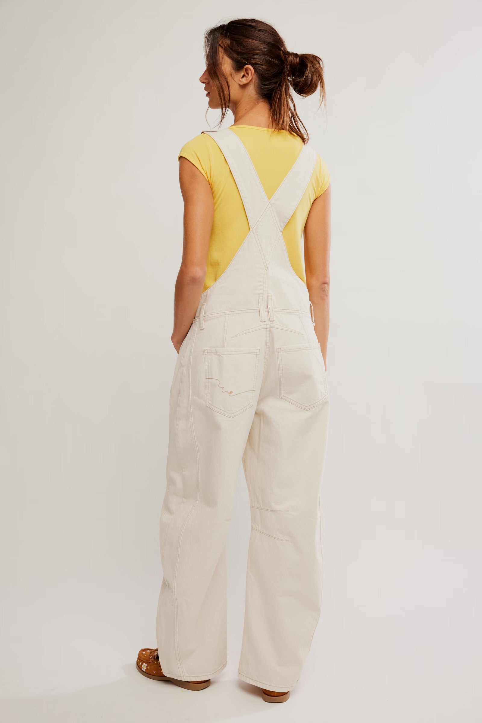 FREE PEOPLE GOOD LUCK OVERALLS - MILK