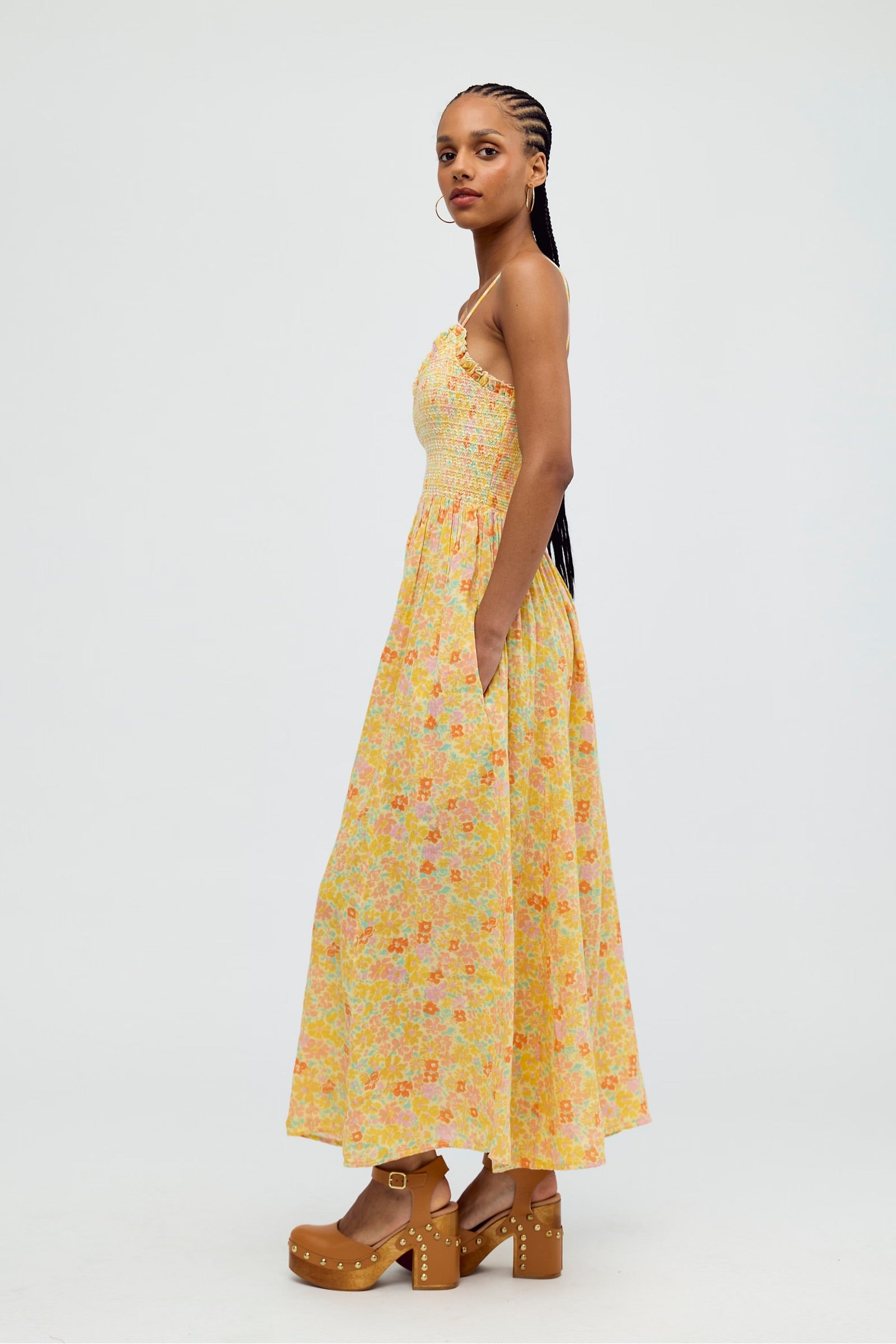 FREE PEOPLE SWEET NOTHINGS MIDI DRESS - LEMON ICING COMBO