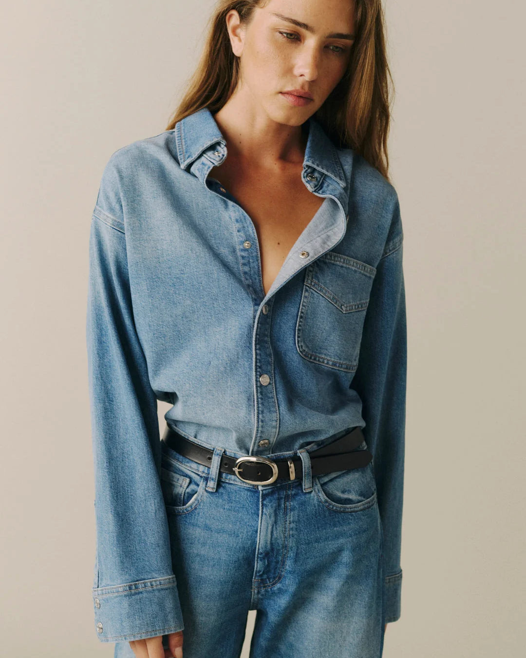 WARP + WEFT CHI TOWN OVERSIZED DENIM SHIRT - PRETTY PLEASE