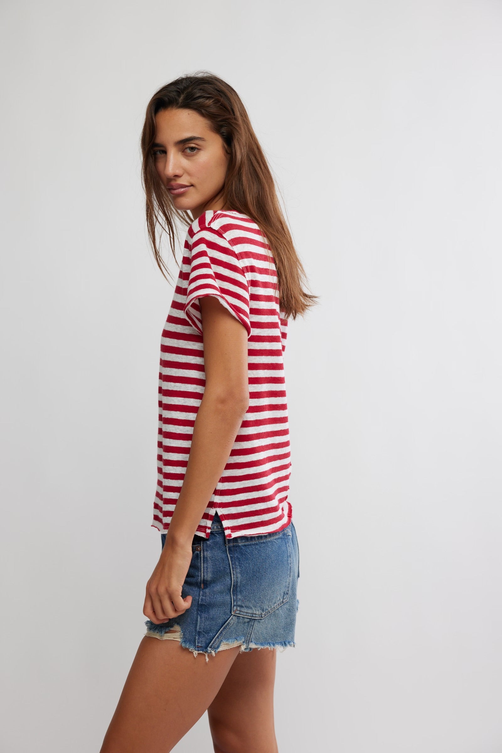 FREE PEOPLE NORA TEE - RED COMBO
