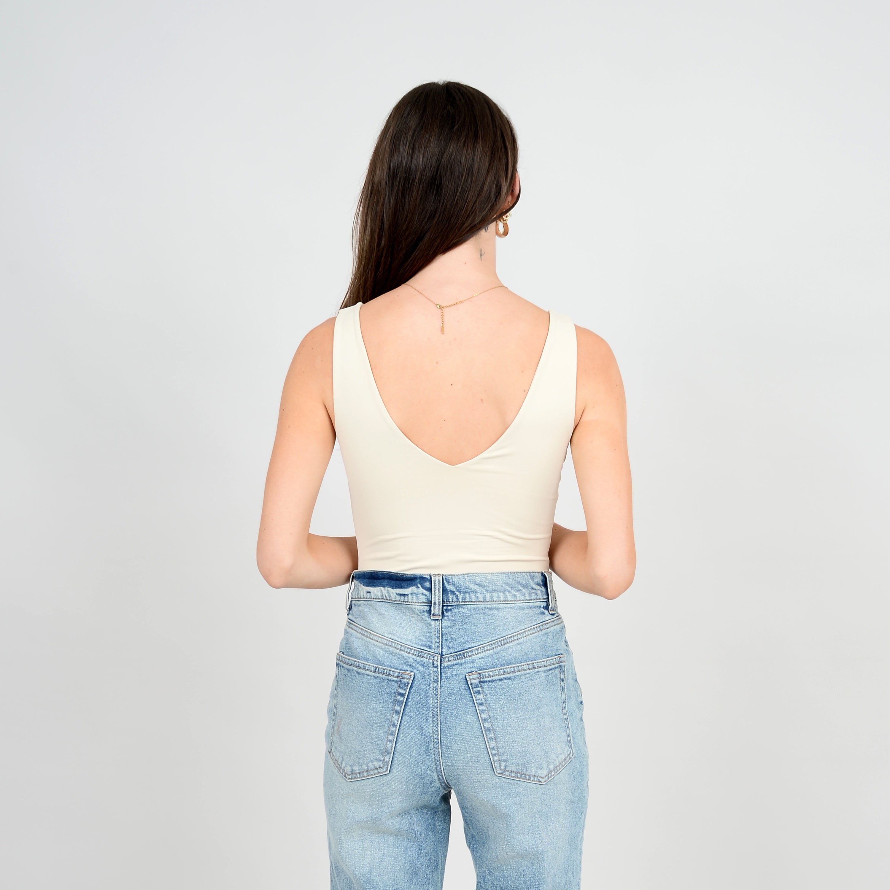 VALENTINA DOUBLE V NECK BODYSUIT - PARCHMENT