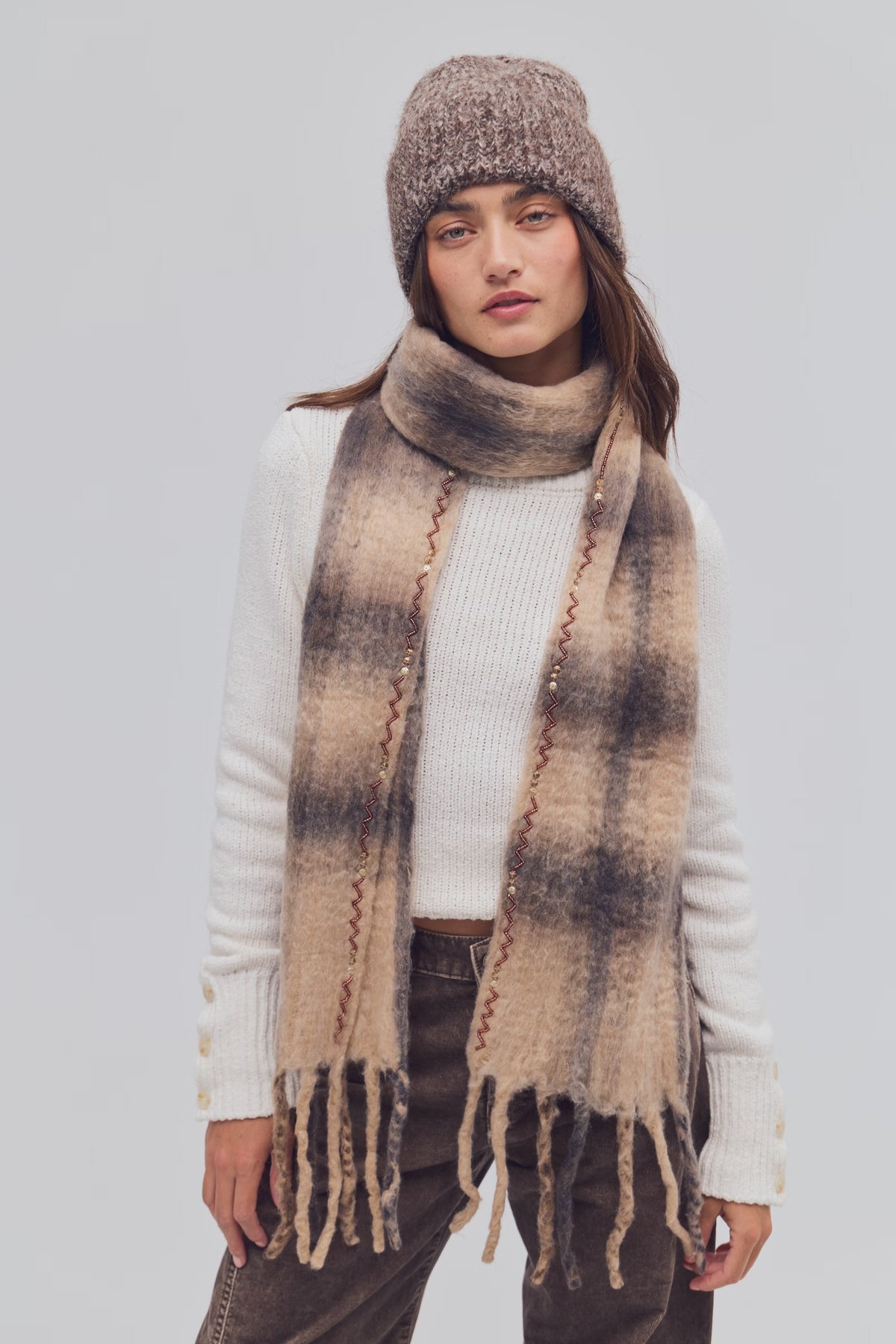 FREE PEOPLE HIGHLAND SKINNY SCARF - NEUTRAL COMBO