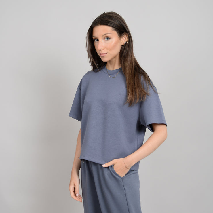 TESS SOFT KNIT TEE - STEEL