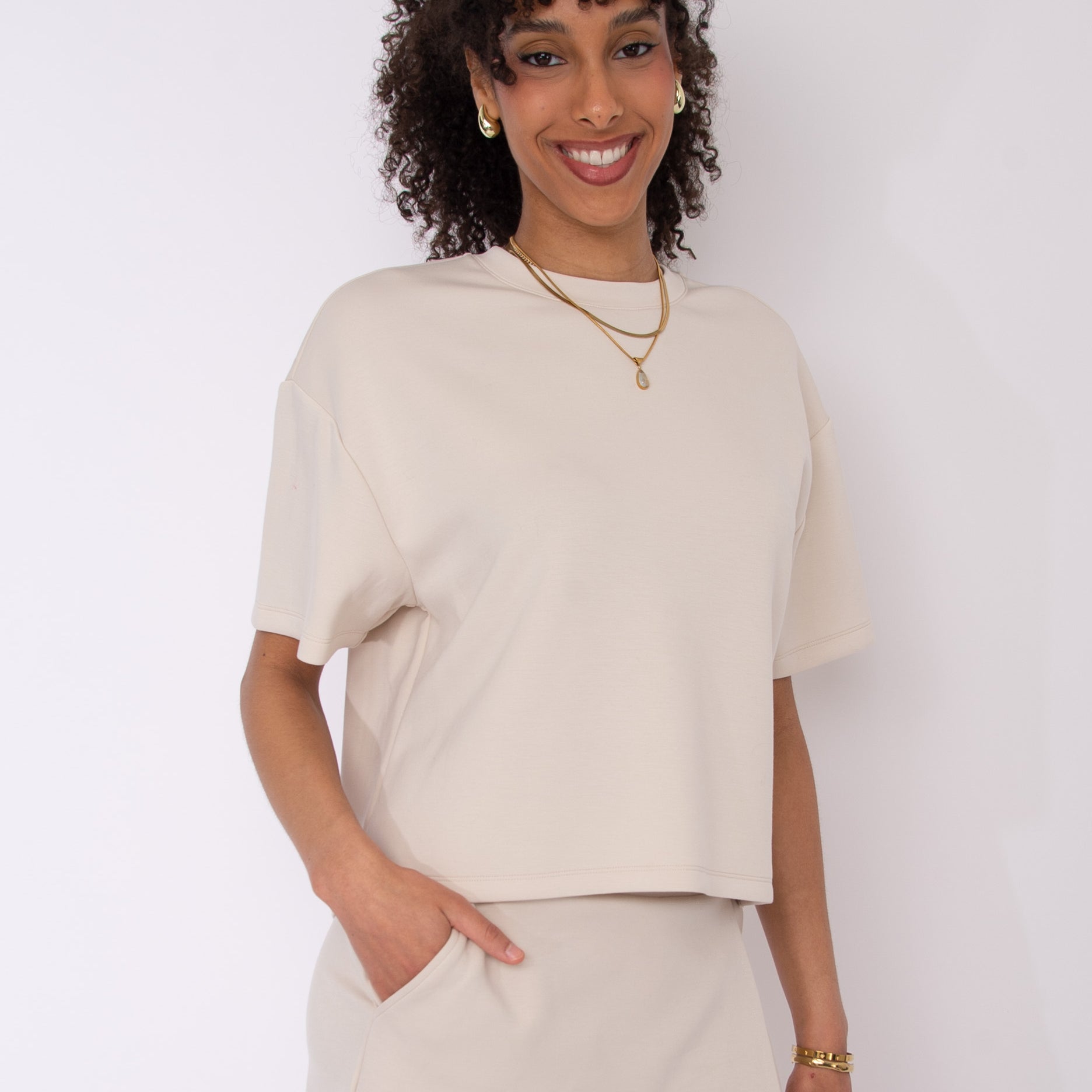 TESS SOFT KNIT TEE - STONE