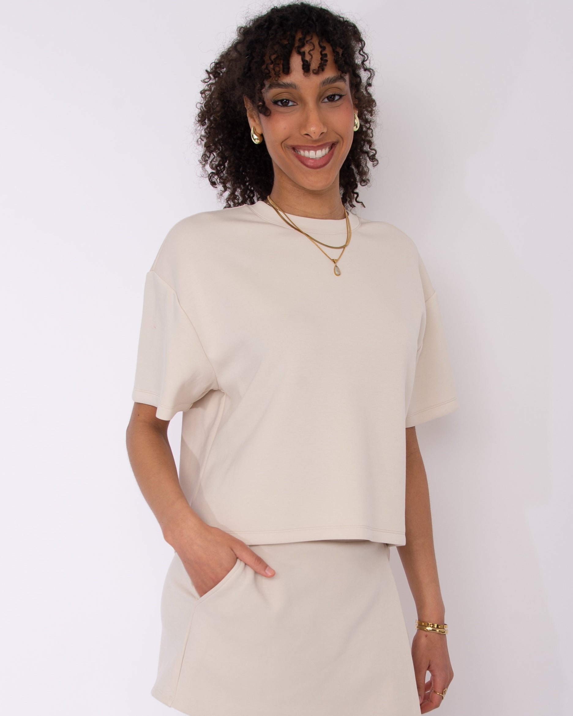 TESS SOFT KNIT TEE - STONE