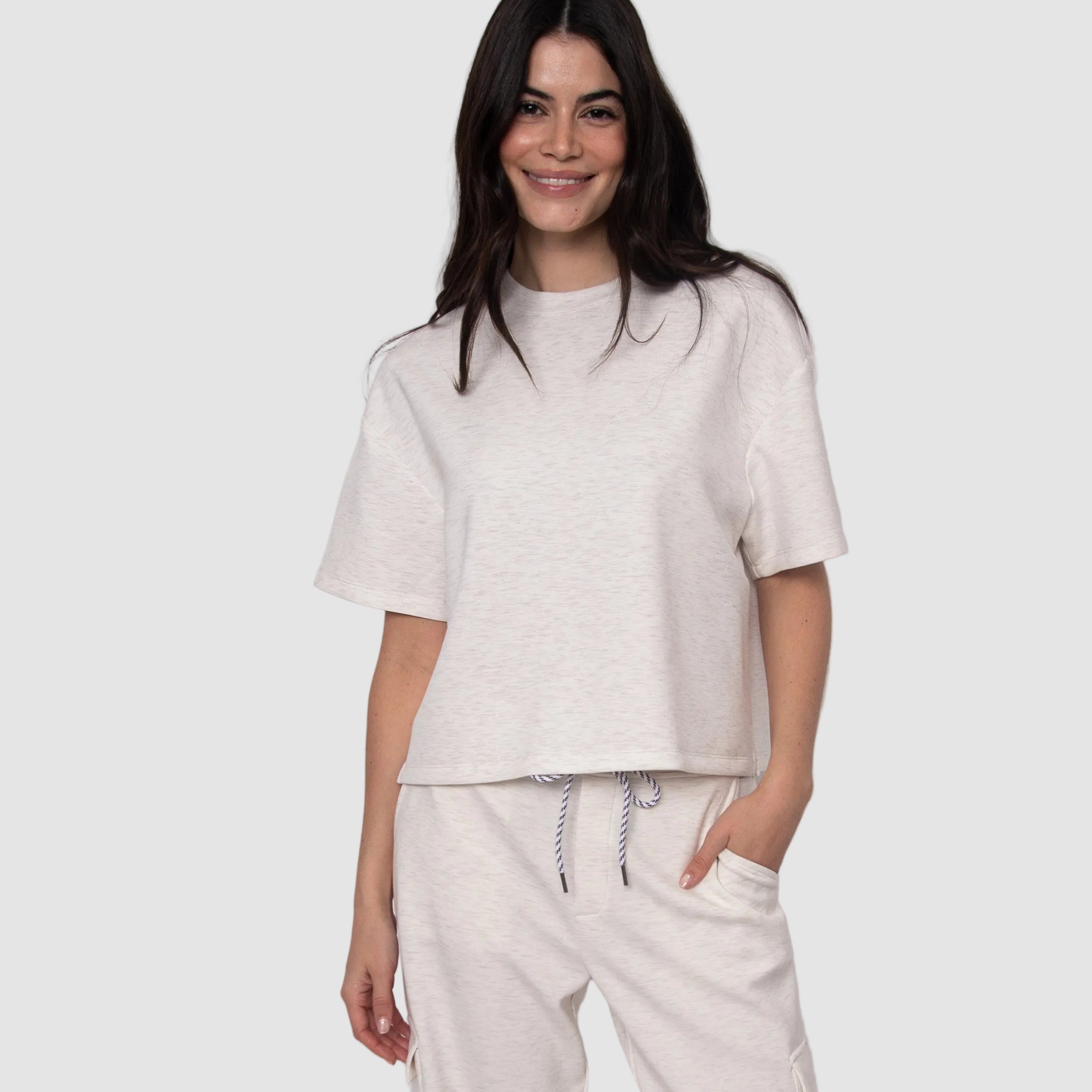 TESS SOFT KNIT TEE - IVORY MELANGE