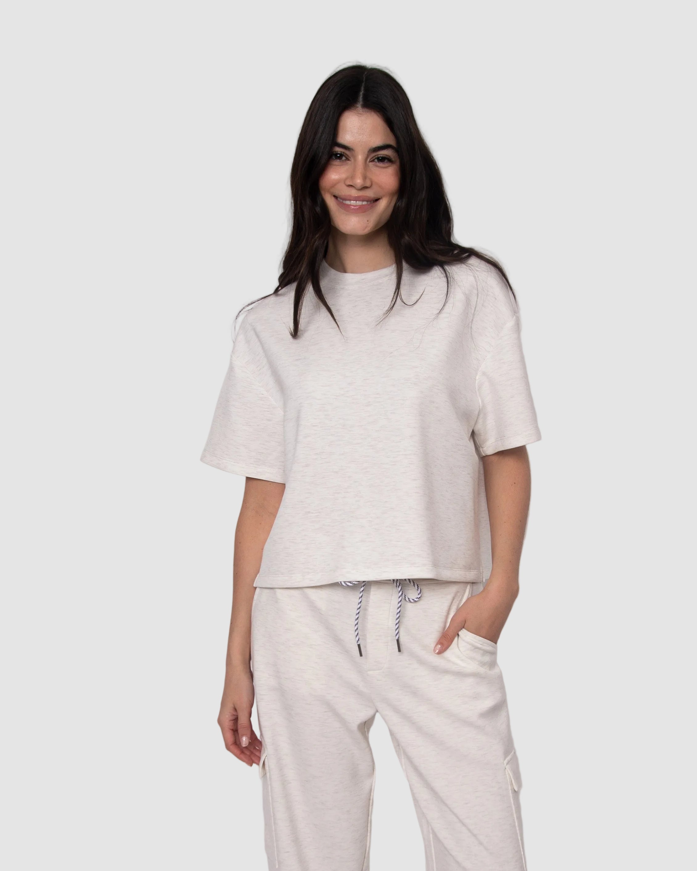 TESS SOFT KNIT TEE - IVORY MELANGE