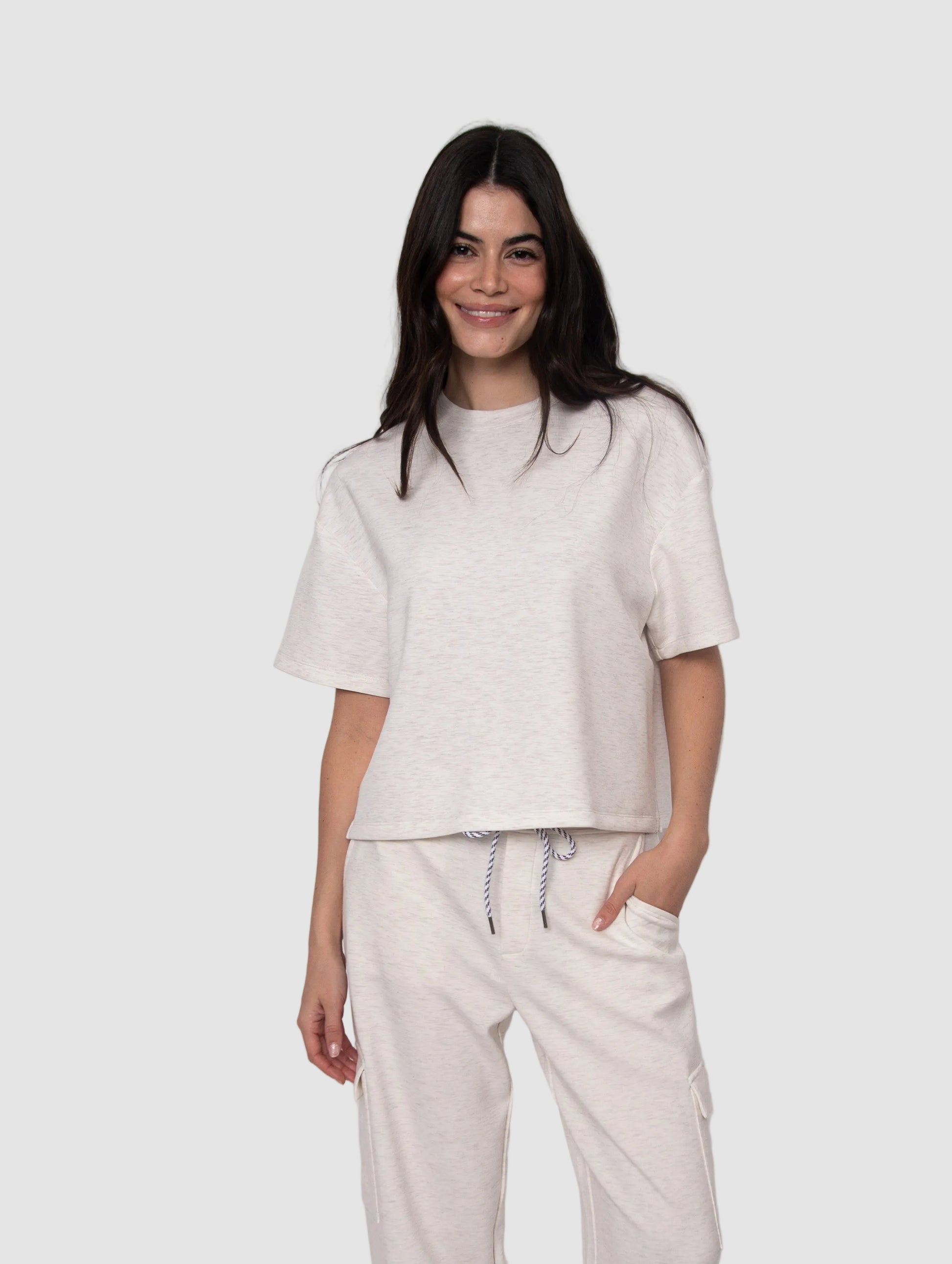 TESS SOFT KNIT TEE - IVORY MELANGE