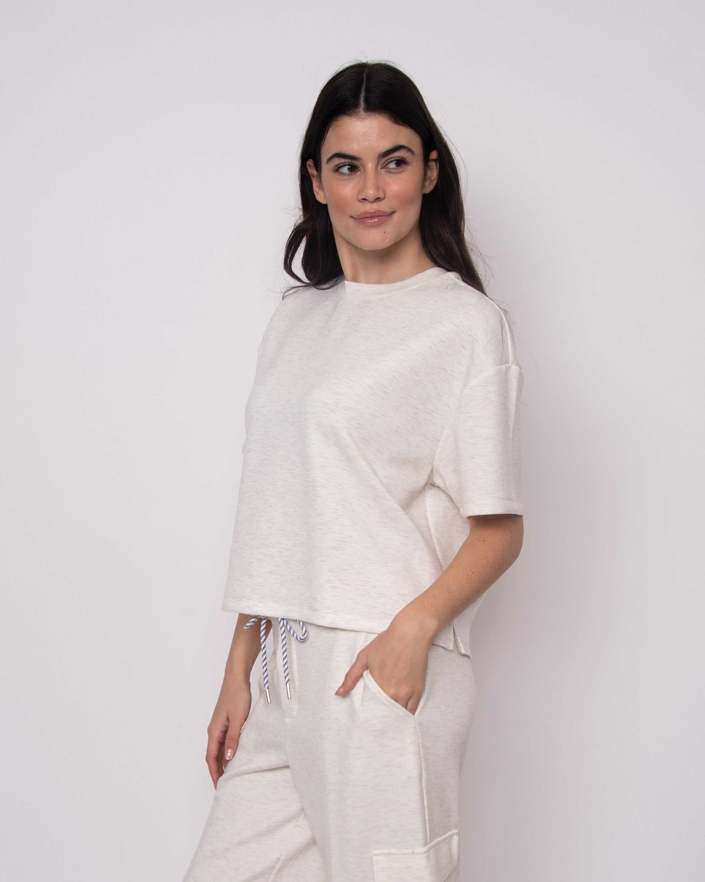TESS SOFT KNIT TEE - IVORY MELANGE