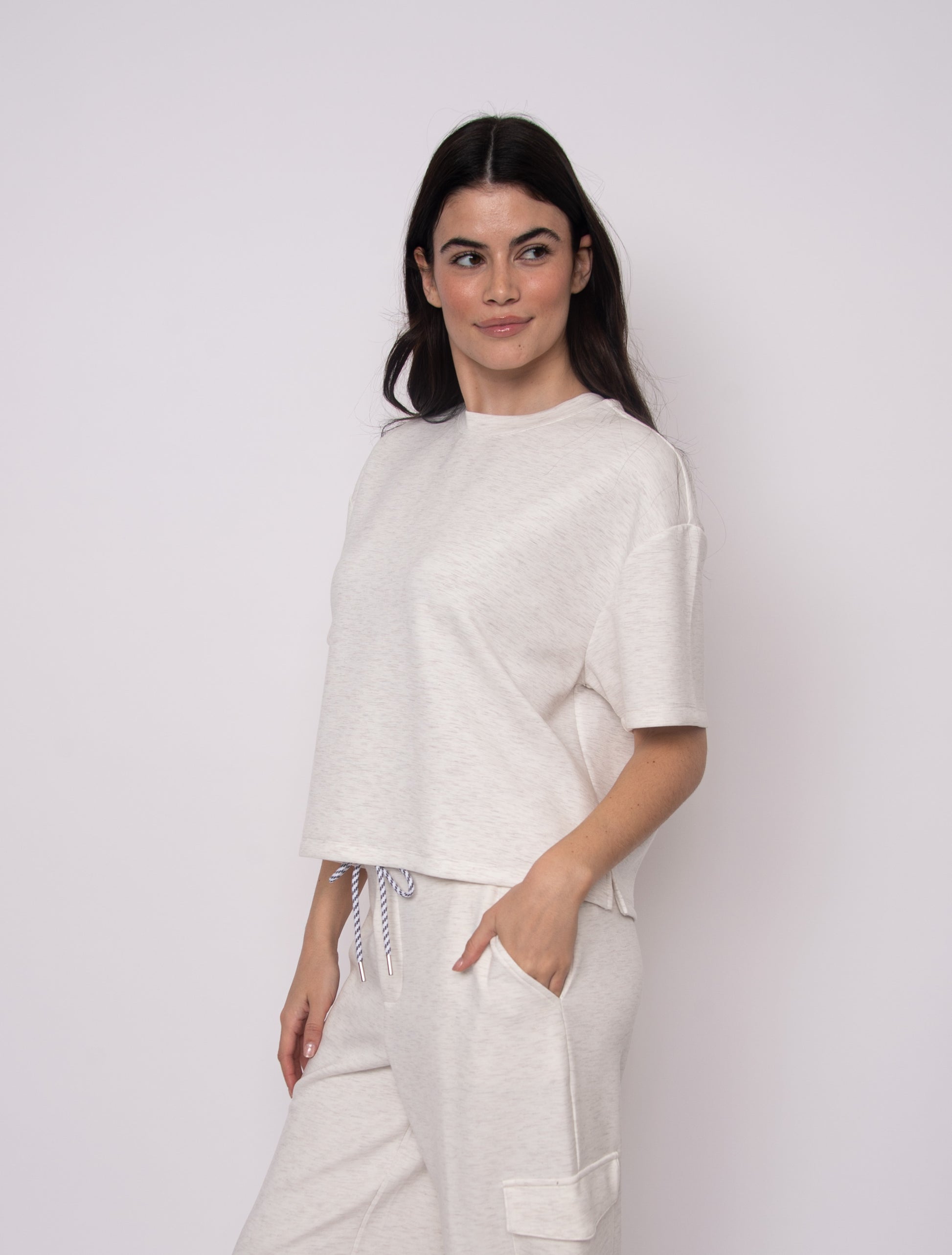 TESS SOFT KNIT TEE - IVORY MELANGE