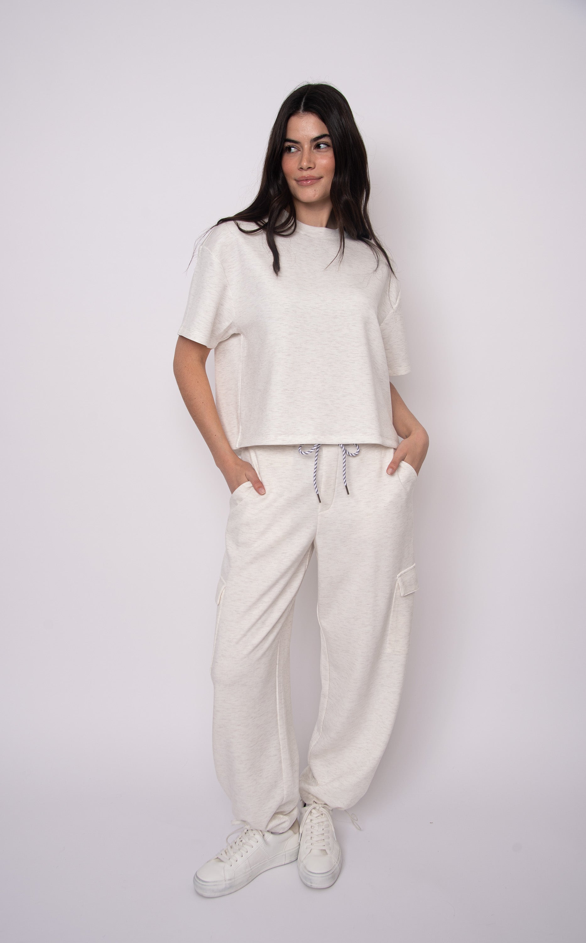 TESS SOFT KNIT TEE - IVORY MELANGE