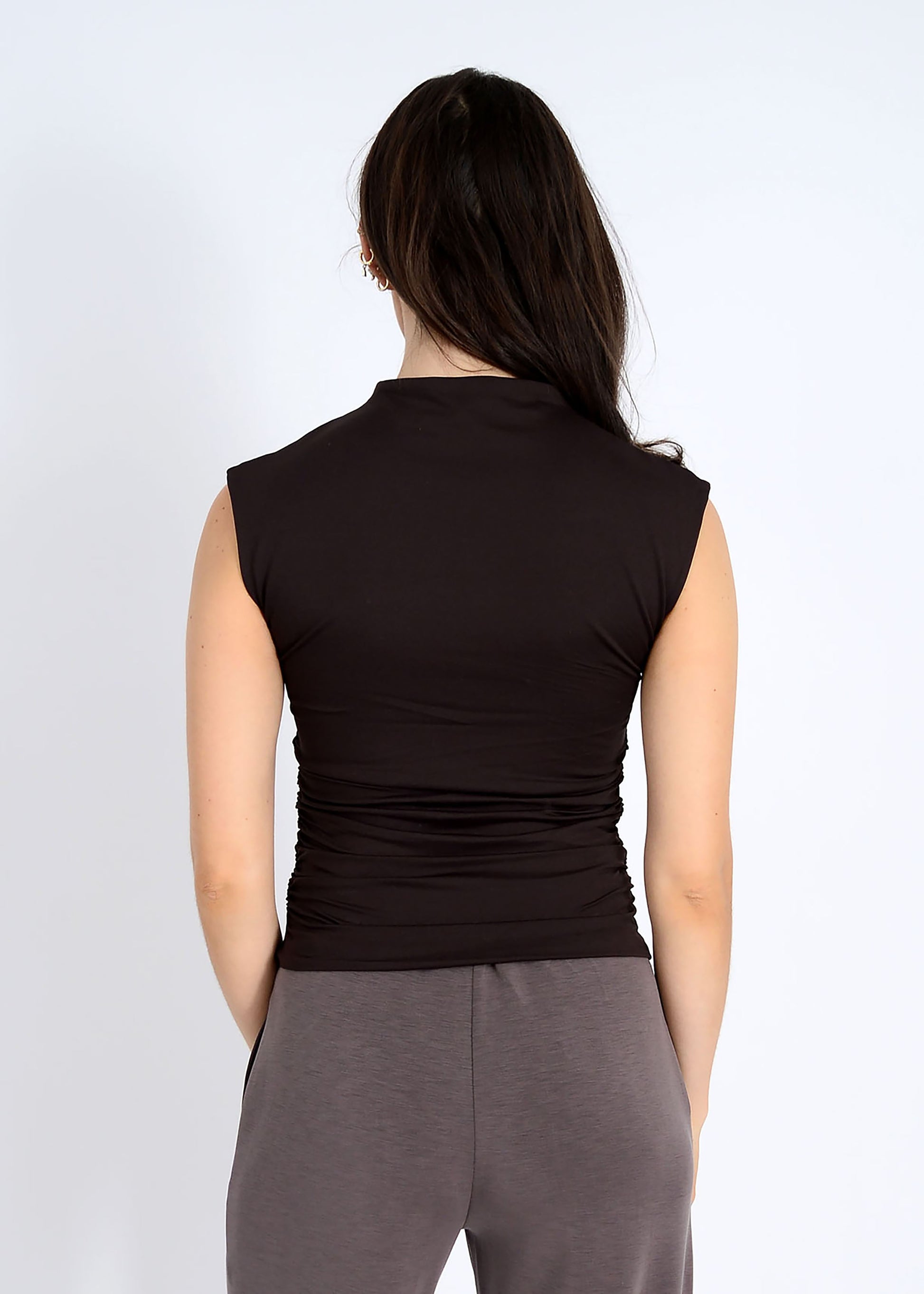 YVE EXTENDED SLEEVE FUNNEL NECK TANK - DARK WALNUT