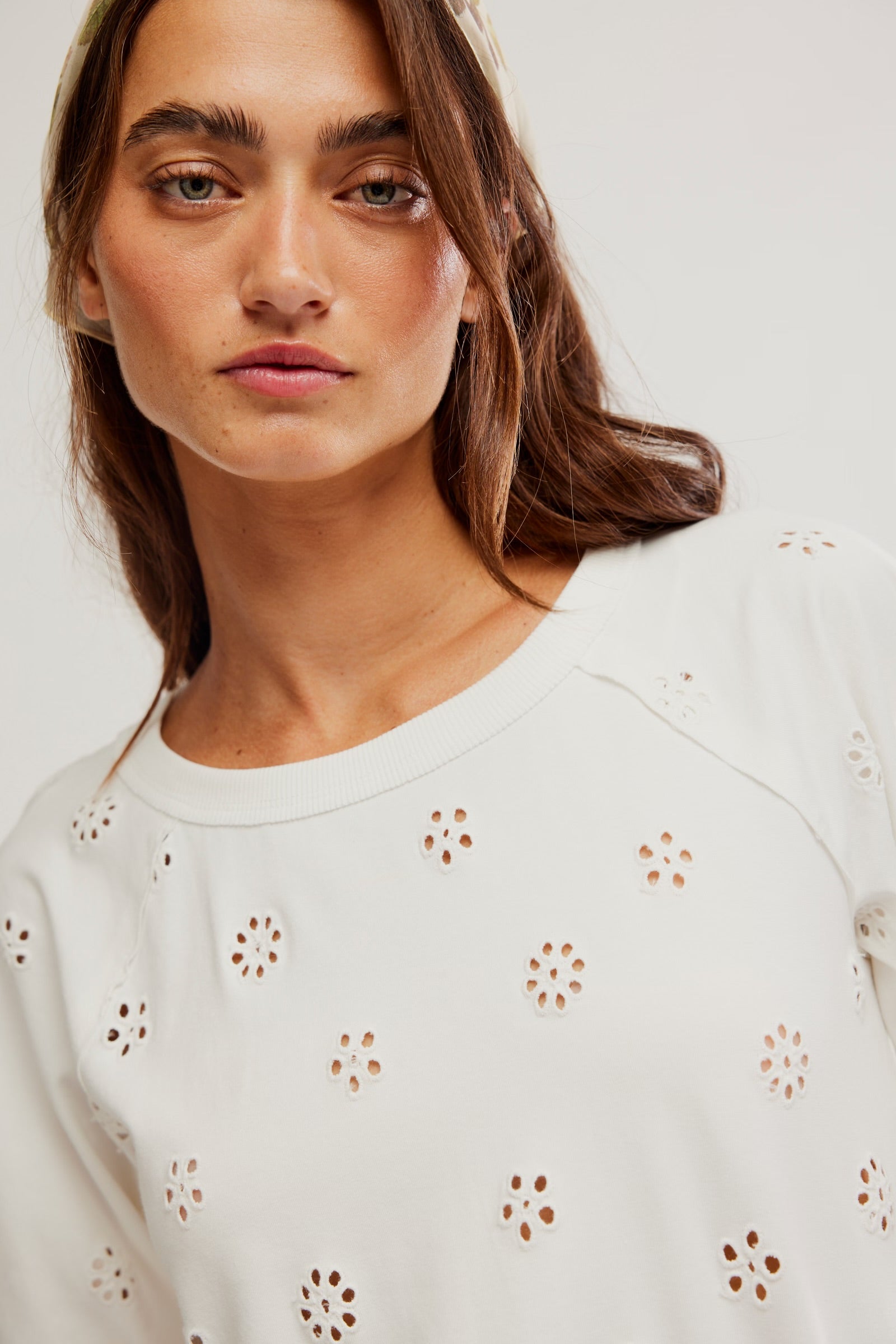 FREE PEOPLE JESSIE EYELET TEE - WHISPER WHITE