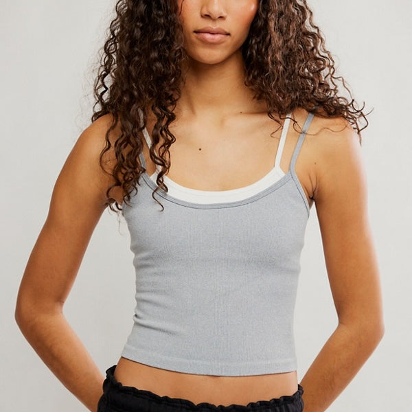 FREE PEOPLE ALL CLEAR COASTLINE CAMI - HEATHER GREY COMBO
