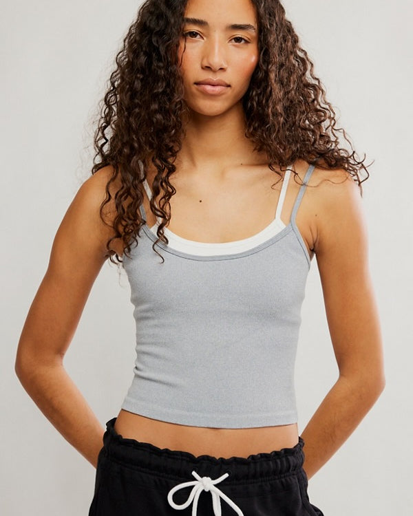 FREE PEOPLE ALL CLEAR COASTLINE CAMI - HEATHER GREY COMBO