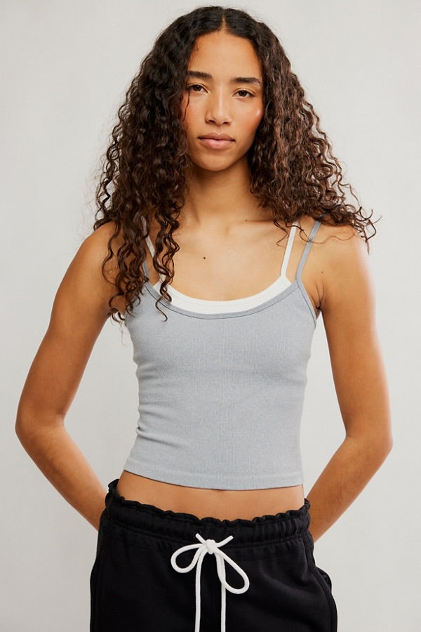 FREE PEOPLE ALL CLEAR COASTLINE CAMI - HEATHER GREY COMBO
