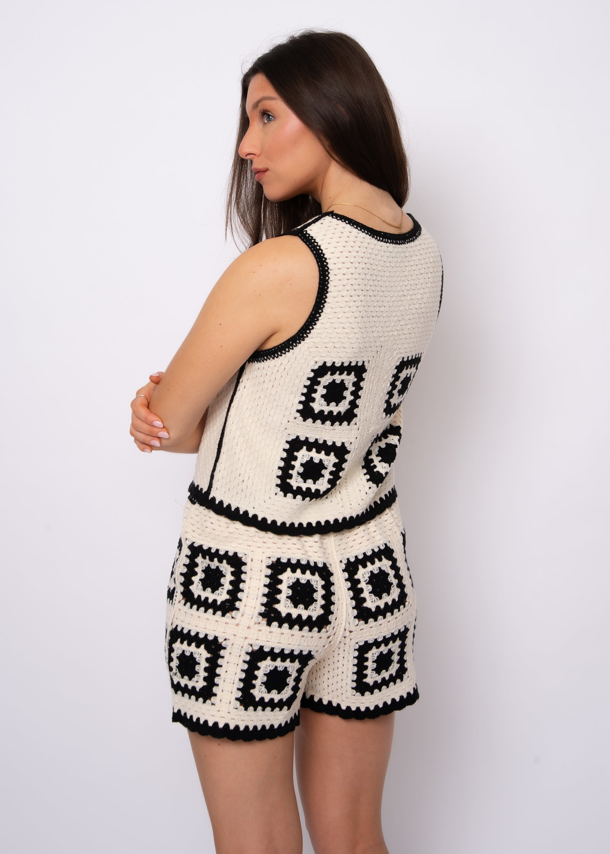ALBY SL SCOOP NECK VEST + SHORTS SET - NATURAL + BLACK